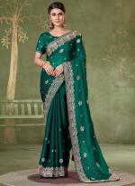 Chiffon Teal Green Wedding Wear Embroidery Work Saree